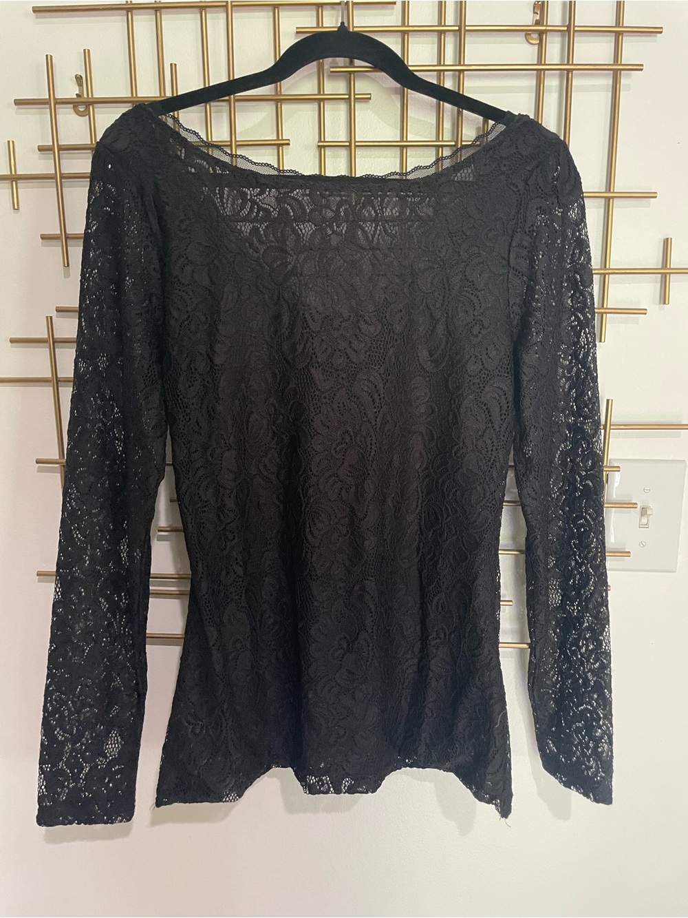 White House Black Market Black Lace Long-Sleeve Top